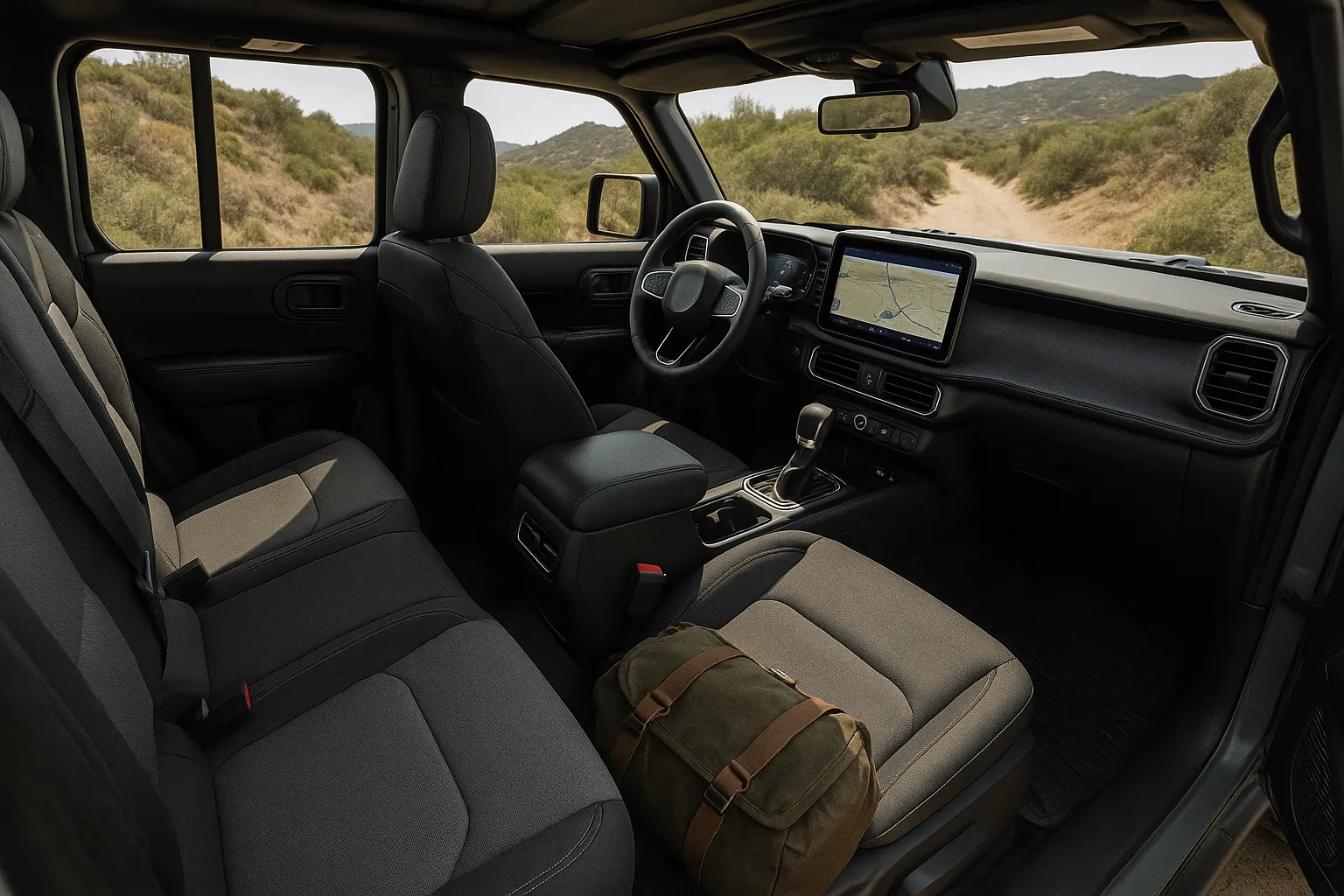 2026 Jeep Recon electric SUV driving on a rocky trail in a desert landscape supporting image 1