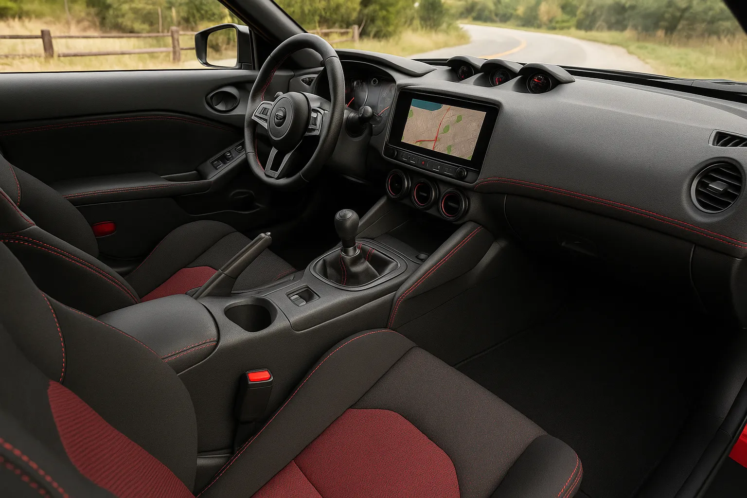 Nissan Z Nismo Coupé 2027 auf einer kurvigen Straße mit sichtbarer überarbeiteter Frontpartie Begleitbild 1