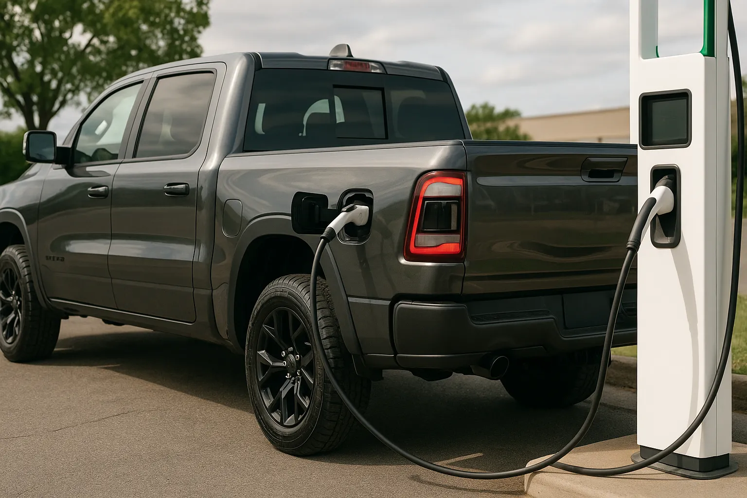 2027 Ram 1500 pickup driving on a paved road with a rugged landscape in the background supporting image 2
