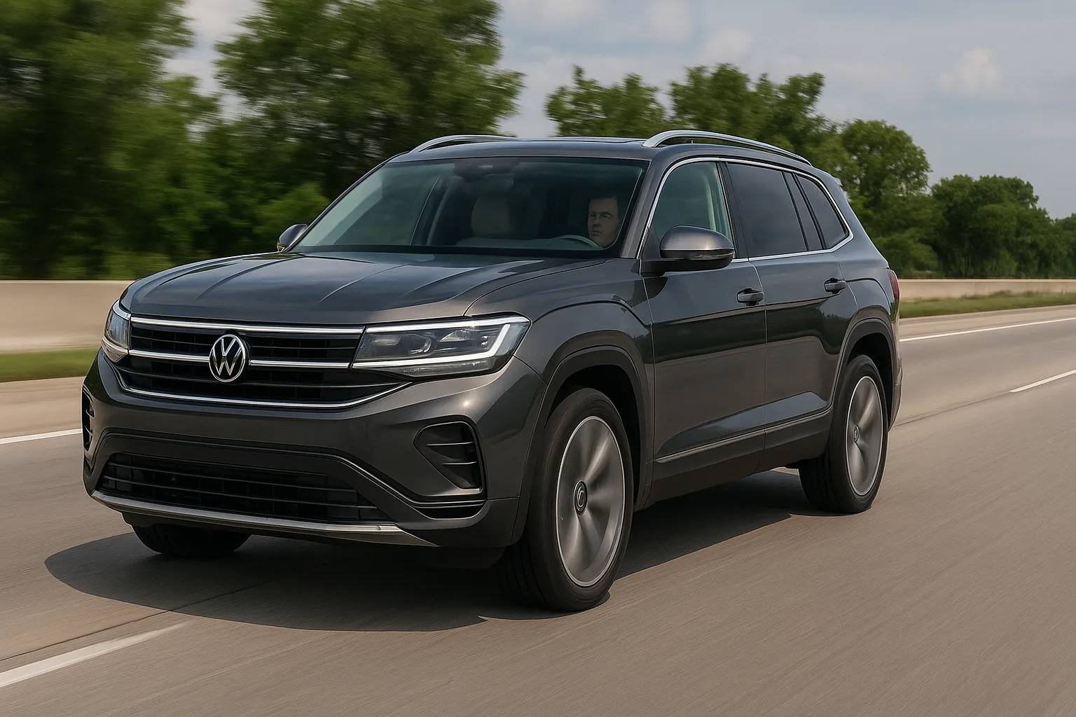 2027 Volkswagen Atlas dreireihiges SUV auf einer Vorstadtstraße