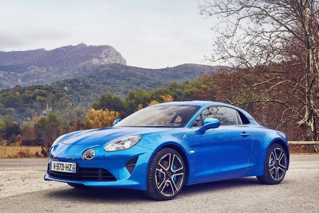 Alpine A110 Future electric sports car prototype driving on a hillclimb road
