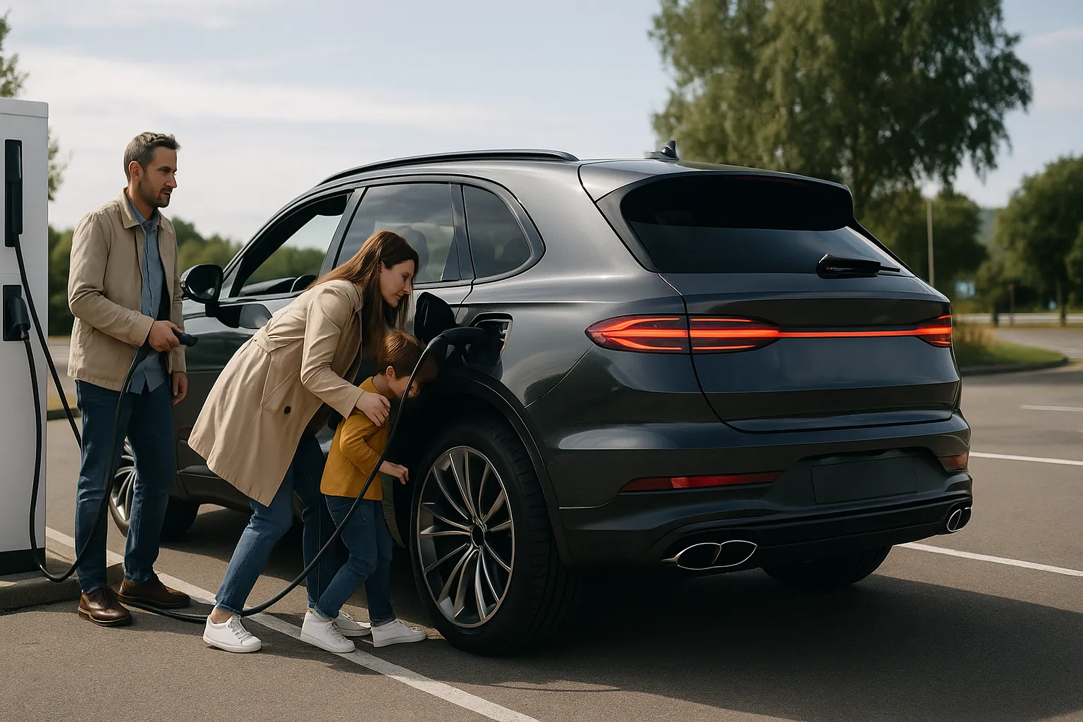 Schattige Front-Dreiviertelansicht der Silhouette eines Bentley Elektro-SUV mit breiten Schultern und Proportionen eines Luxus-Crossovers, unterstützendes Bild 2