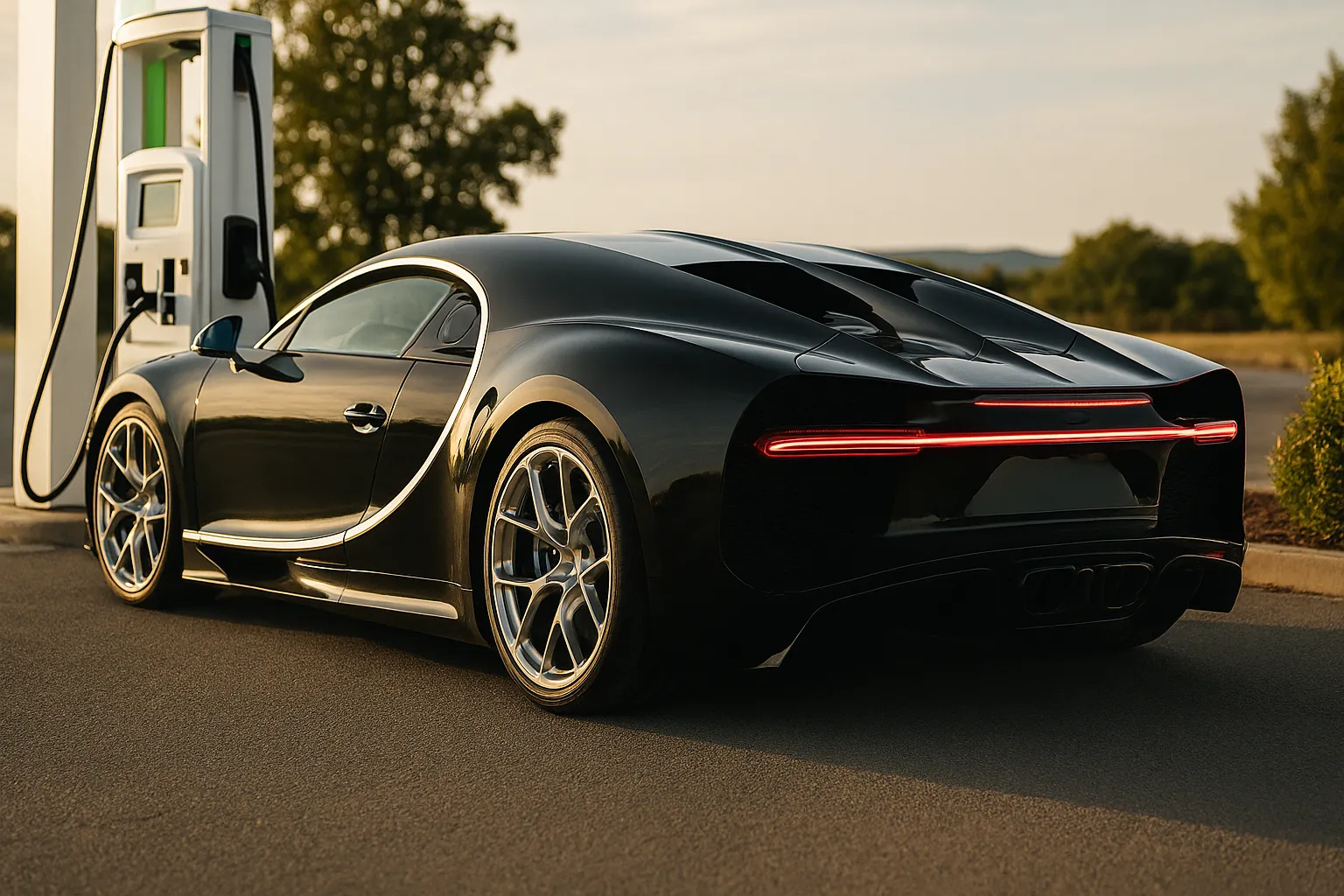 Bugatti Chiron auf einer Straße bei hohem Tempo, als Symbol der W16-Motorenära, unterstützendes Bild 2