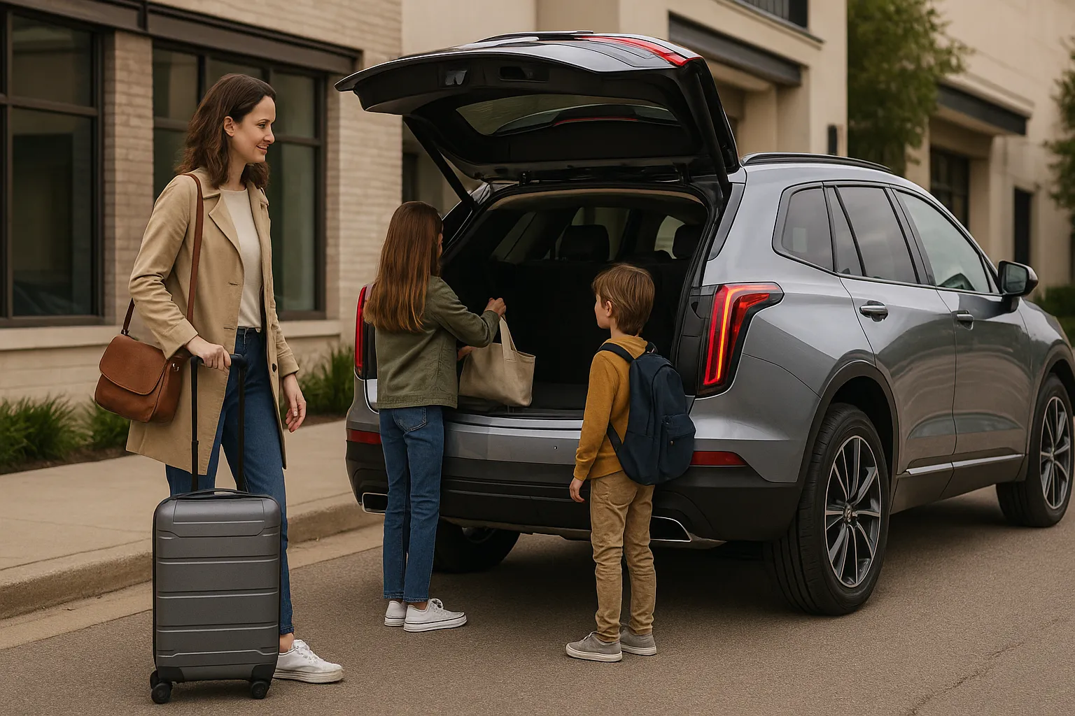 Cadillac XT5 and XT6 luxury SUVs parked on a modern city street supporting image 2