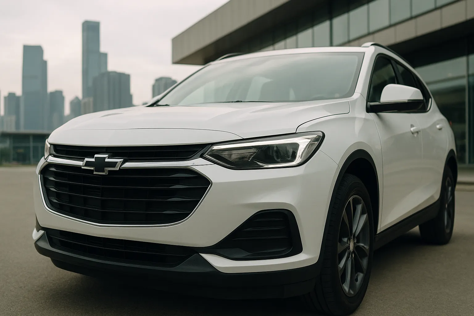 Chevrolet-SUV vor einer modernen Skyline in China bei Abendlicht supporting image 1