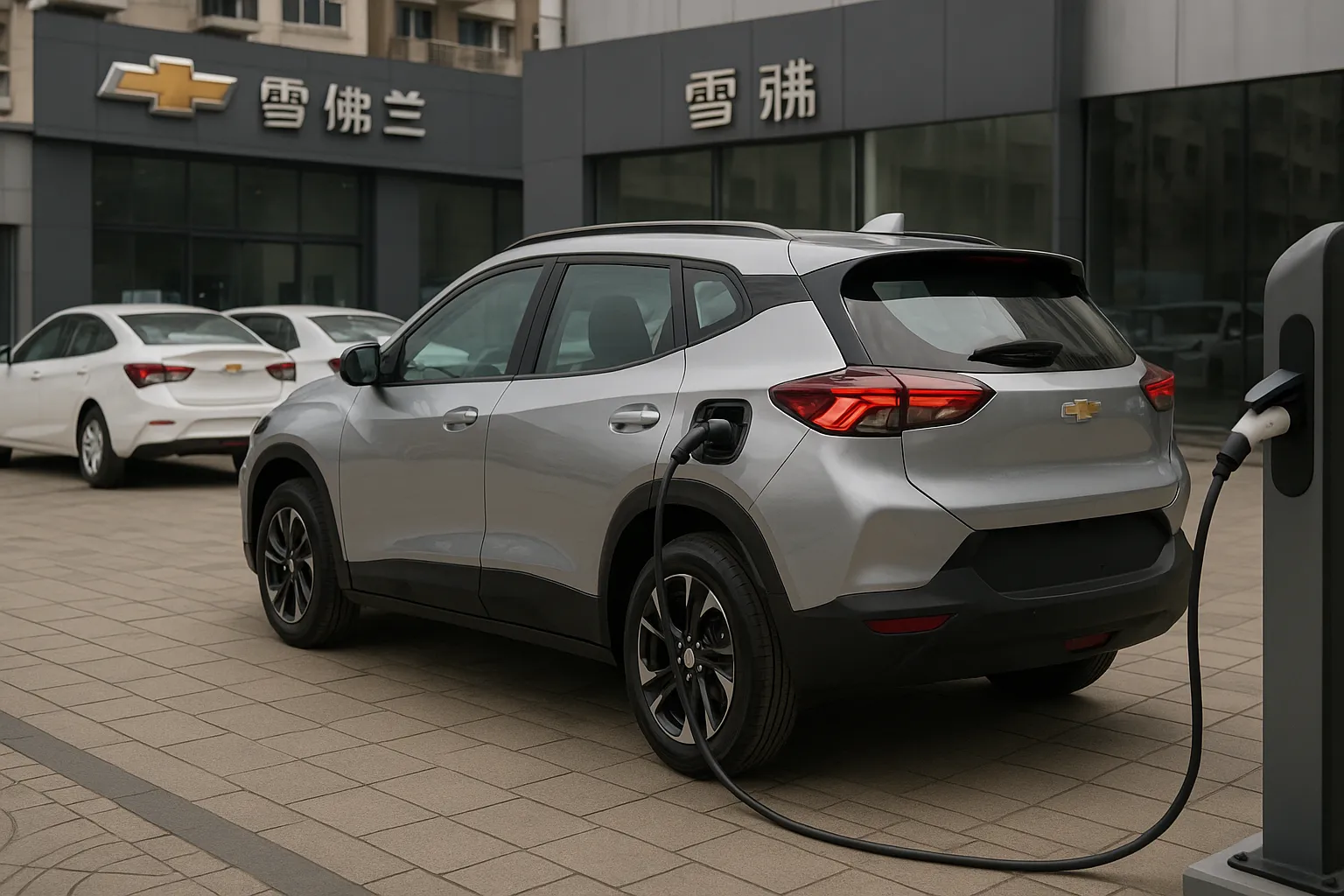 Chevrolet vehicles displayed outside a modern dealership in China supporting image 2