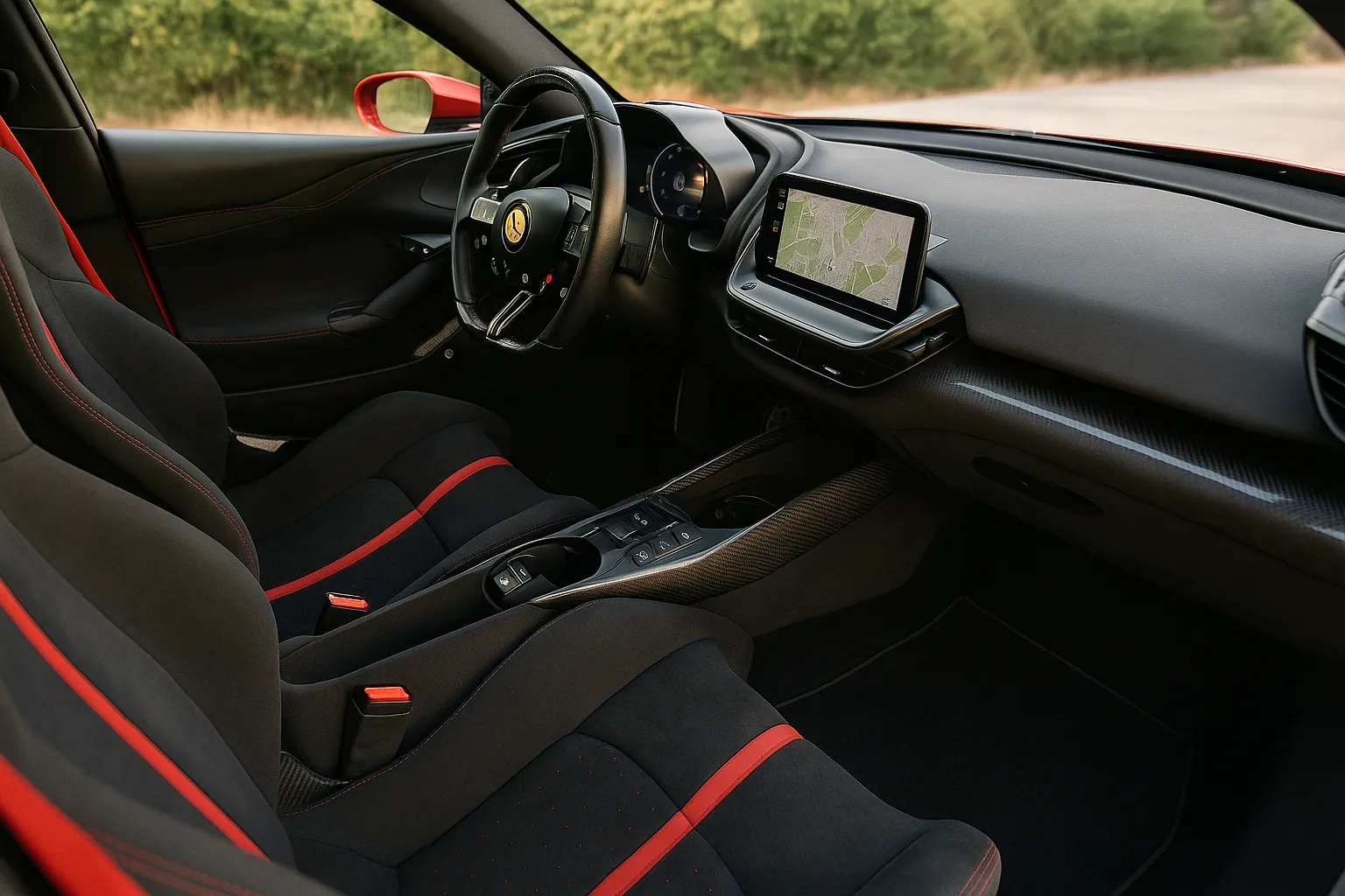 Ferrari CZ26 als rotes Einzelstück mit flacher Front, dunklem Kühlerband und eigenständiger Karosserie auf einer Präsentationsfläche supporting image 1