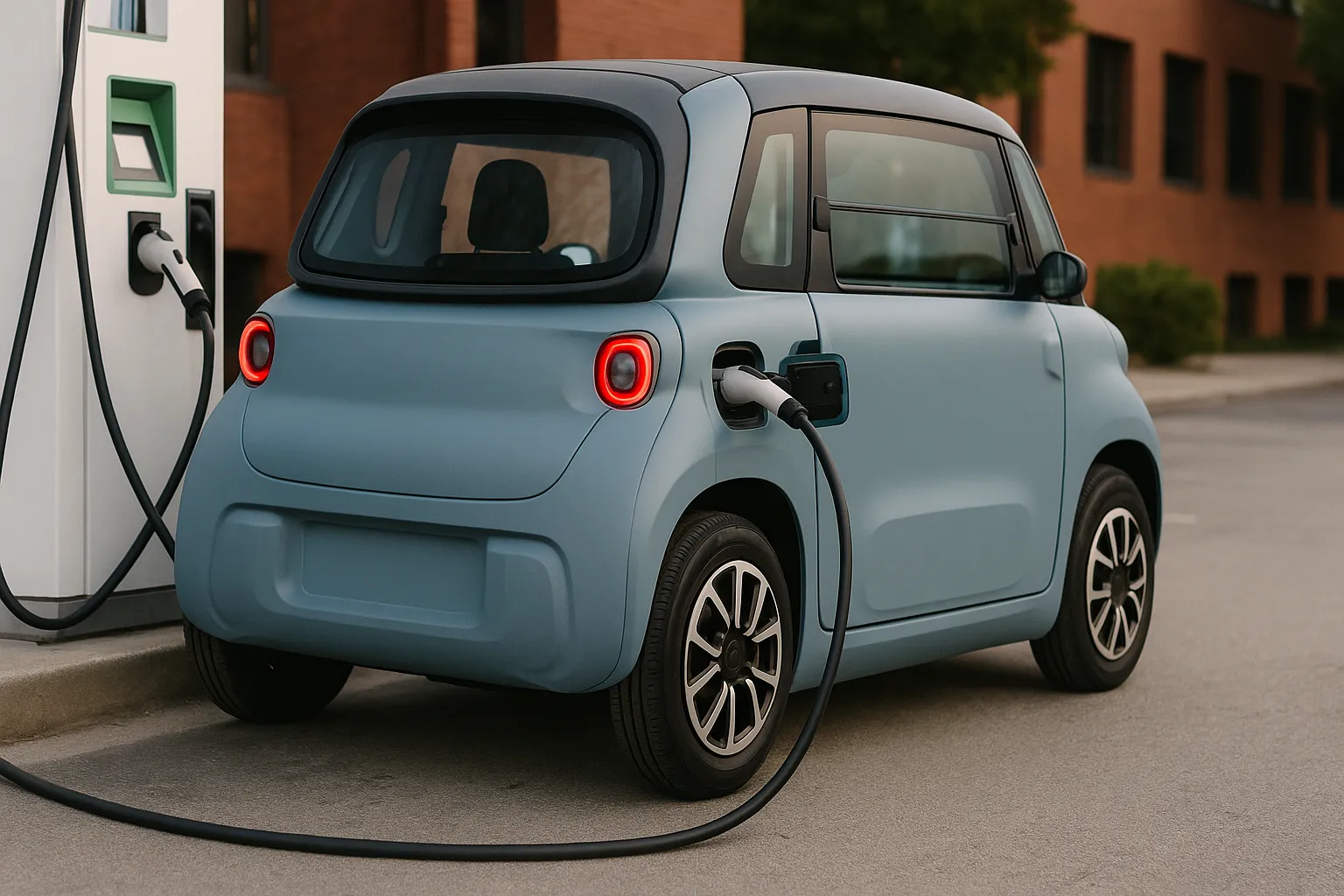 Fiat Topolino small electric city car parked on a narrow urban street supporting image 2