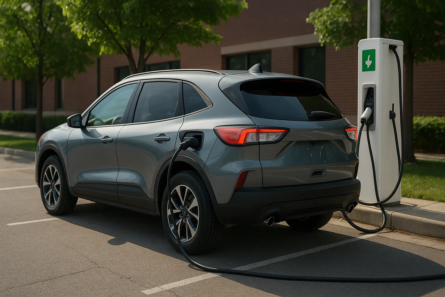 A compact Ford SUV driving on a city street, representing a future affordable hybrid crossover supporting image 2