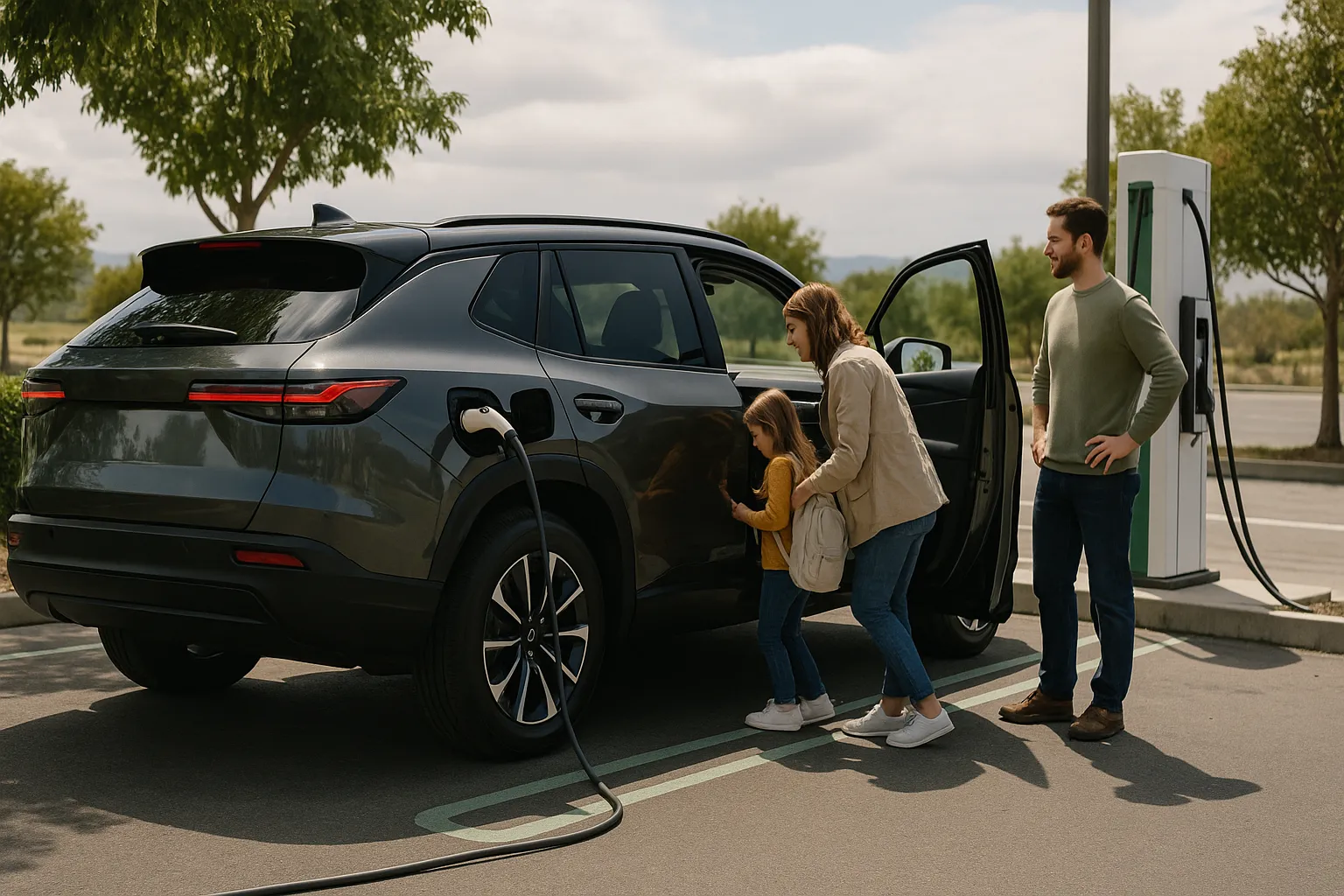 Honda Prologue Elektro-SUV fährt auf einer befestigten Straße mit Bäumen und Bergen im Hintergrund, unterstützendes Bild 2