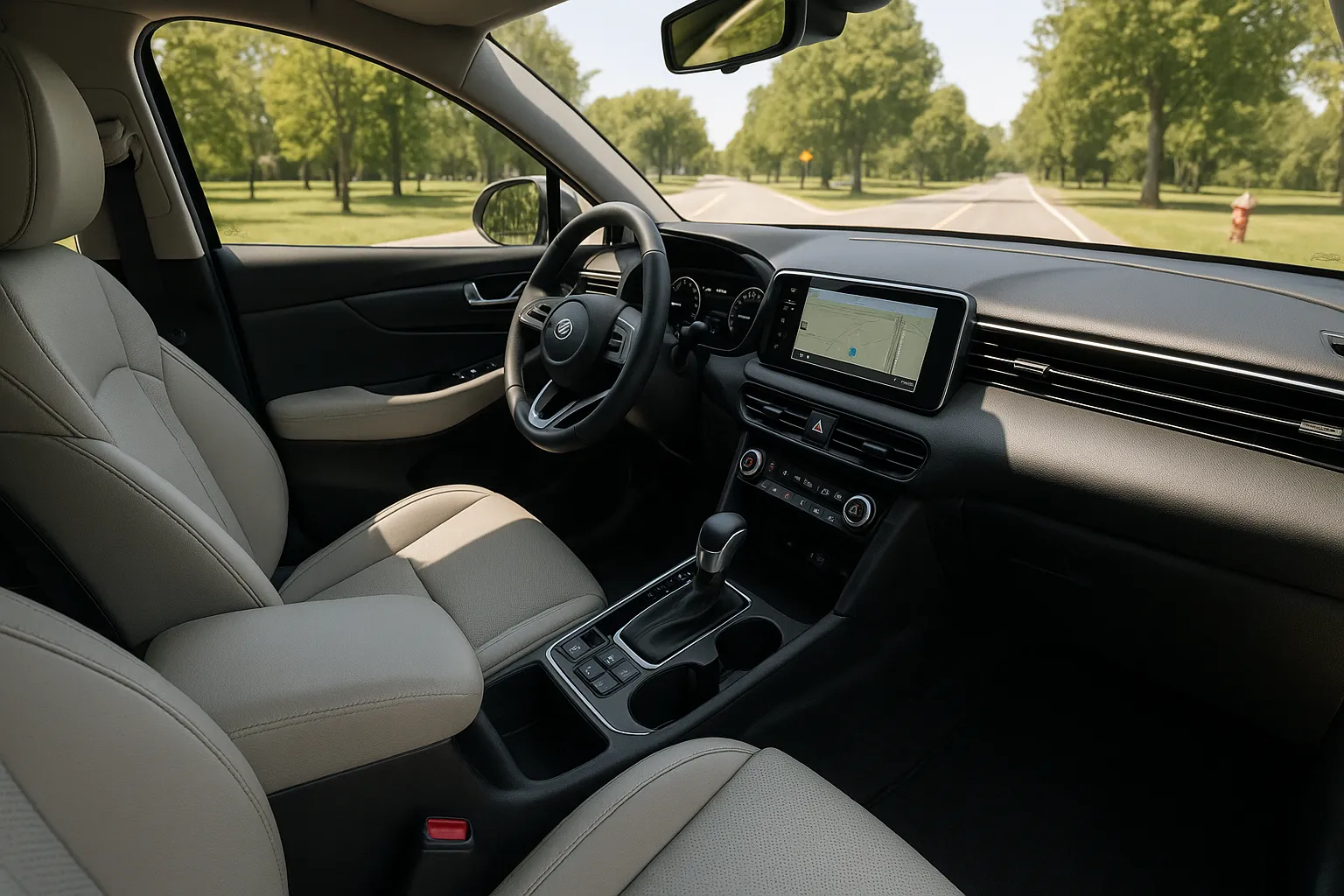 Hyundai Tucson Hybrid driving on a two-lane road with mountains in the background supporting image 1