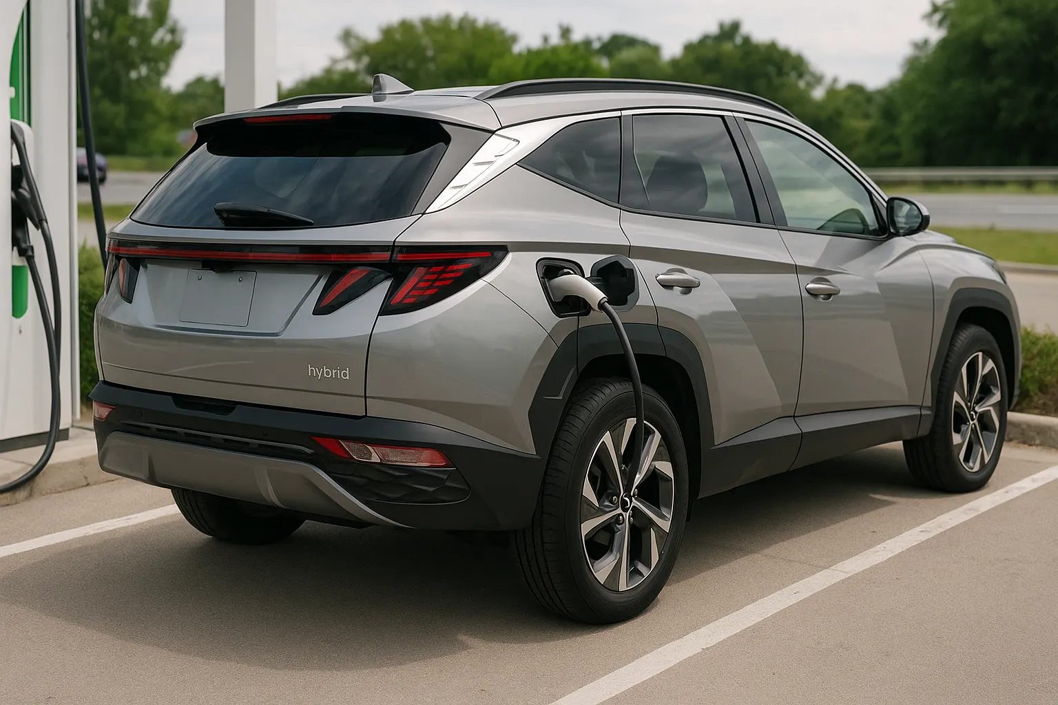 Hyundai Tucson Hybrid driving on a two-lane road with mountains in the background supporting image 2
