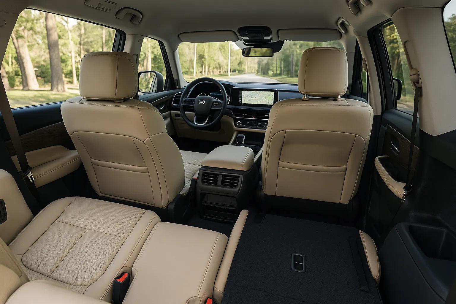 Infiniti QX80 luxury SUV driving on a road with a city skyline in the background supporting image 1