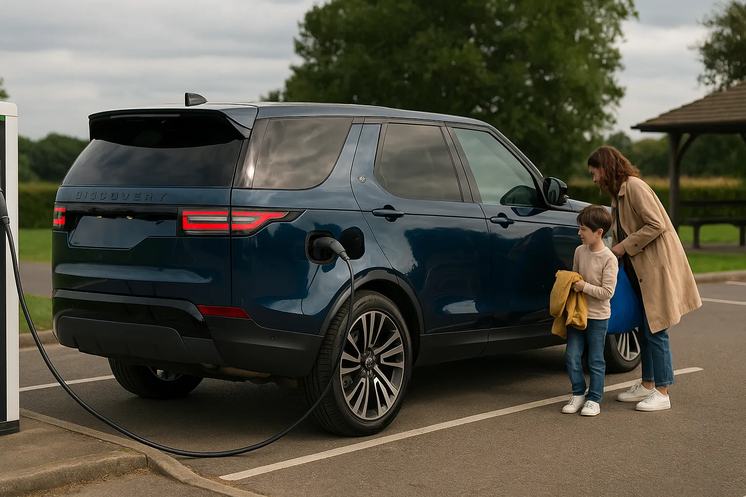 Land Rover Discovery Landmark in Tasman Blue driving on a countryside road supporting image 2