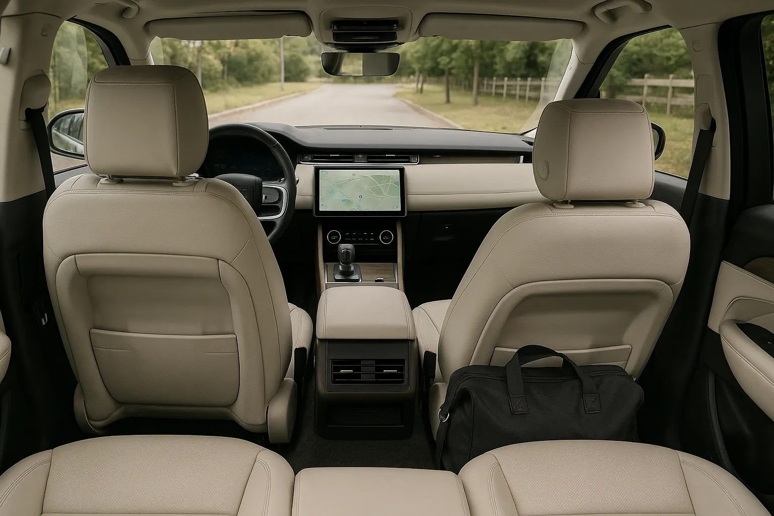 A late-model Range Rover SUV driving on a paved road, shown from the front three-quarter angle supporting image 1