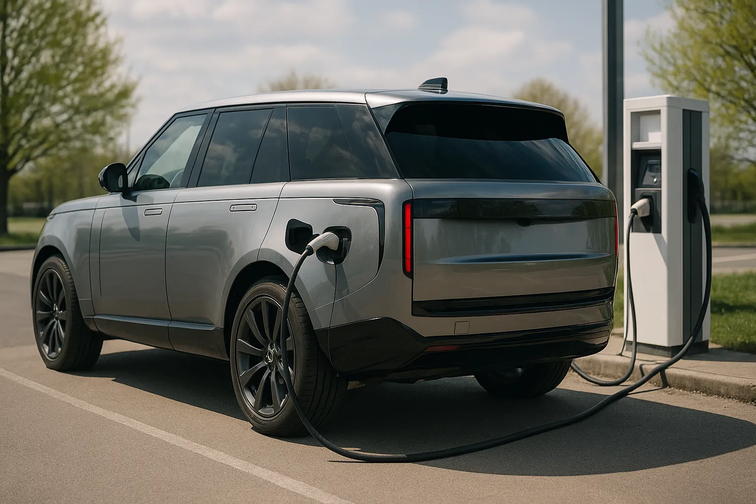 A late-model Range Rover SUV driving on a paved road, shown from the front three-quarter angle supporting image 2