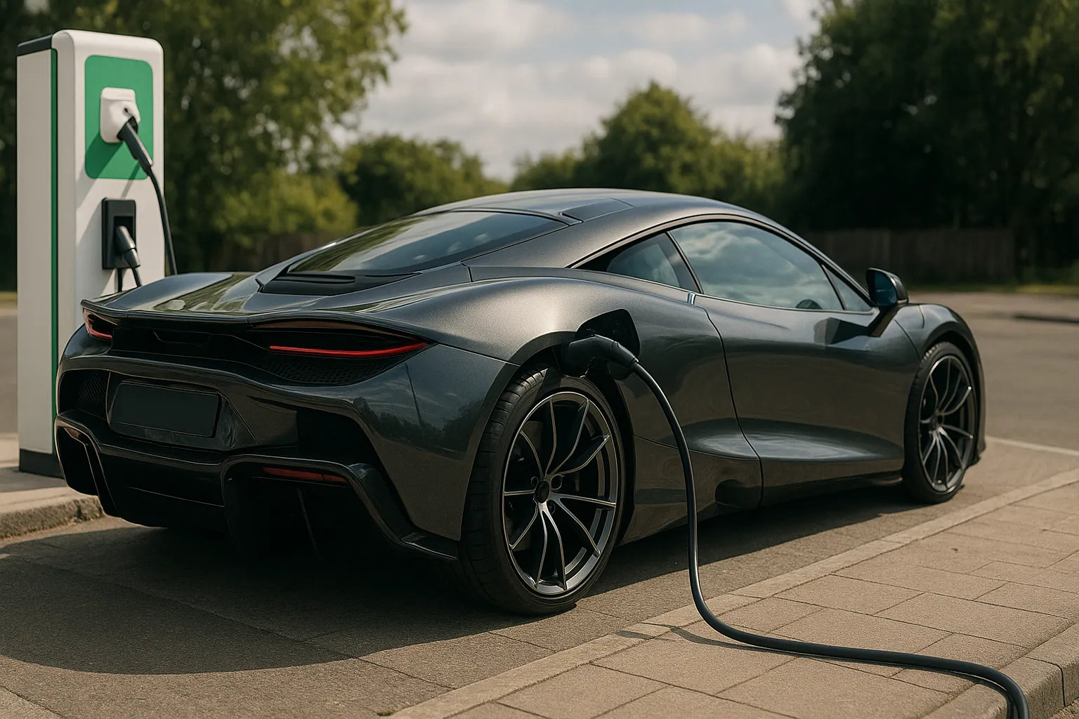 McLaren supercar displayed at Goodwood Festival of Speed with crowds and paddock buildings in the background supporting image 2