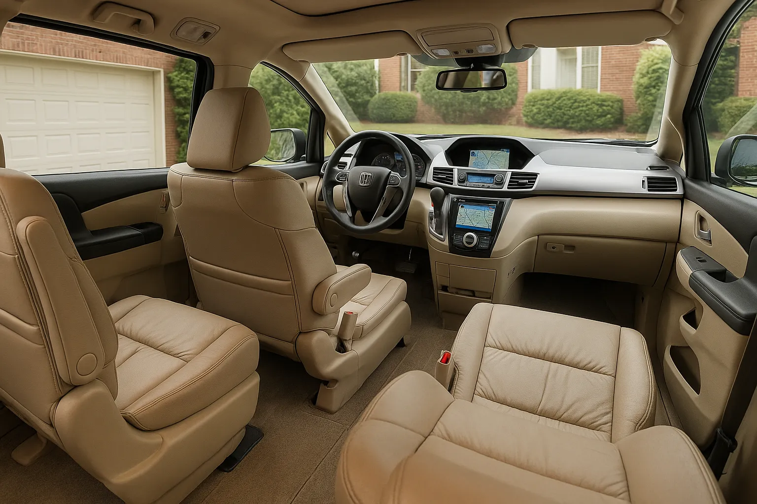 A 2014 Honda Odyssey minivan driving on a suburban road with family-oriented surroundings supporting image 1