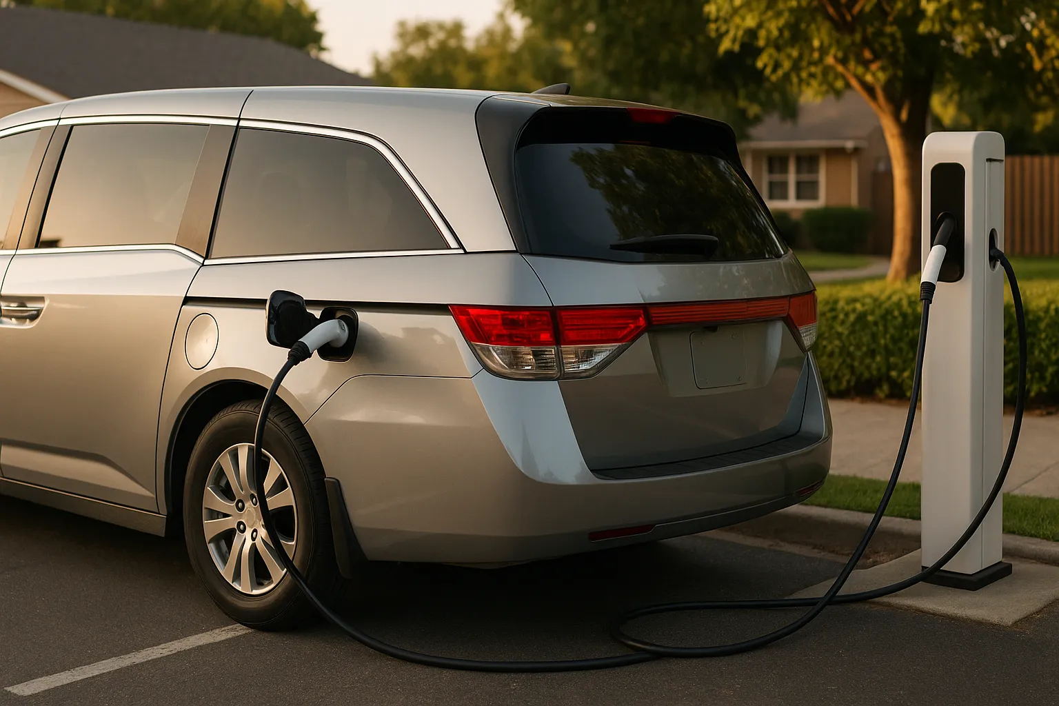 A 2014 Honda Odyssey minivan driving on a suburban road with family-oriented surroundings supporting image 2