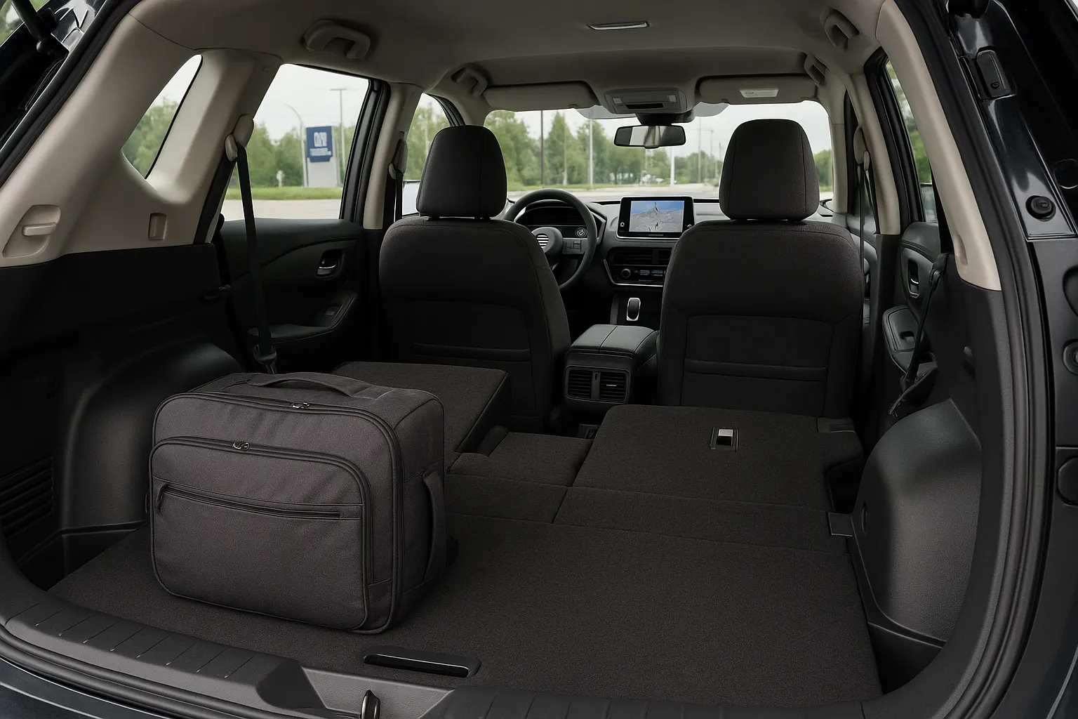 Nissan Altima Limousine neben einem Nissan Rogue SUV auf einem Händlergelände geparkt, unterstützendes Bild 1