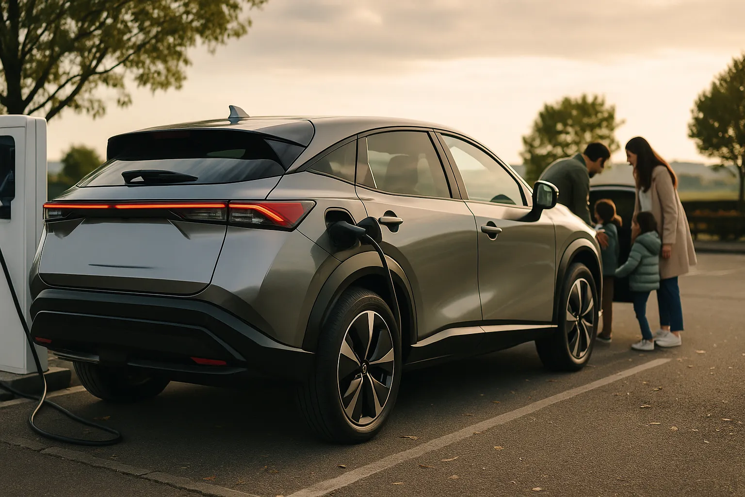 Nissan-Fahrzeuge in einem modernen Showroom mit einem neuen Crossover im Vordergrund, unterstützendes Bild 2