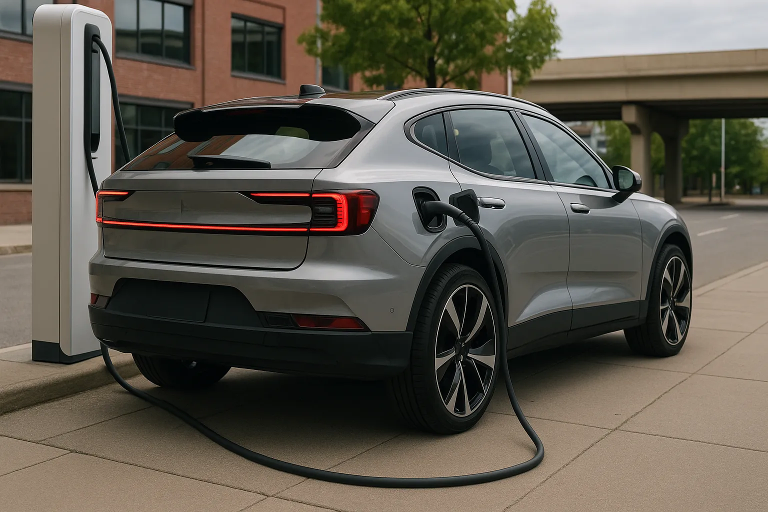 Polestar electric SUV driving on a modern road at dusk supporting image 2