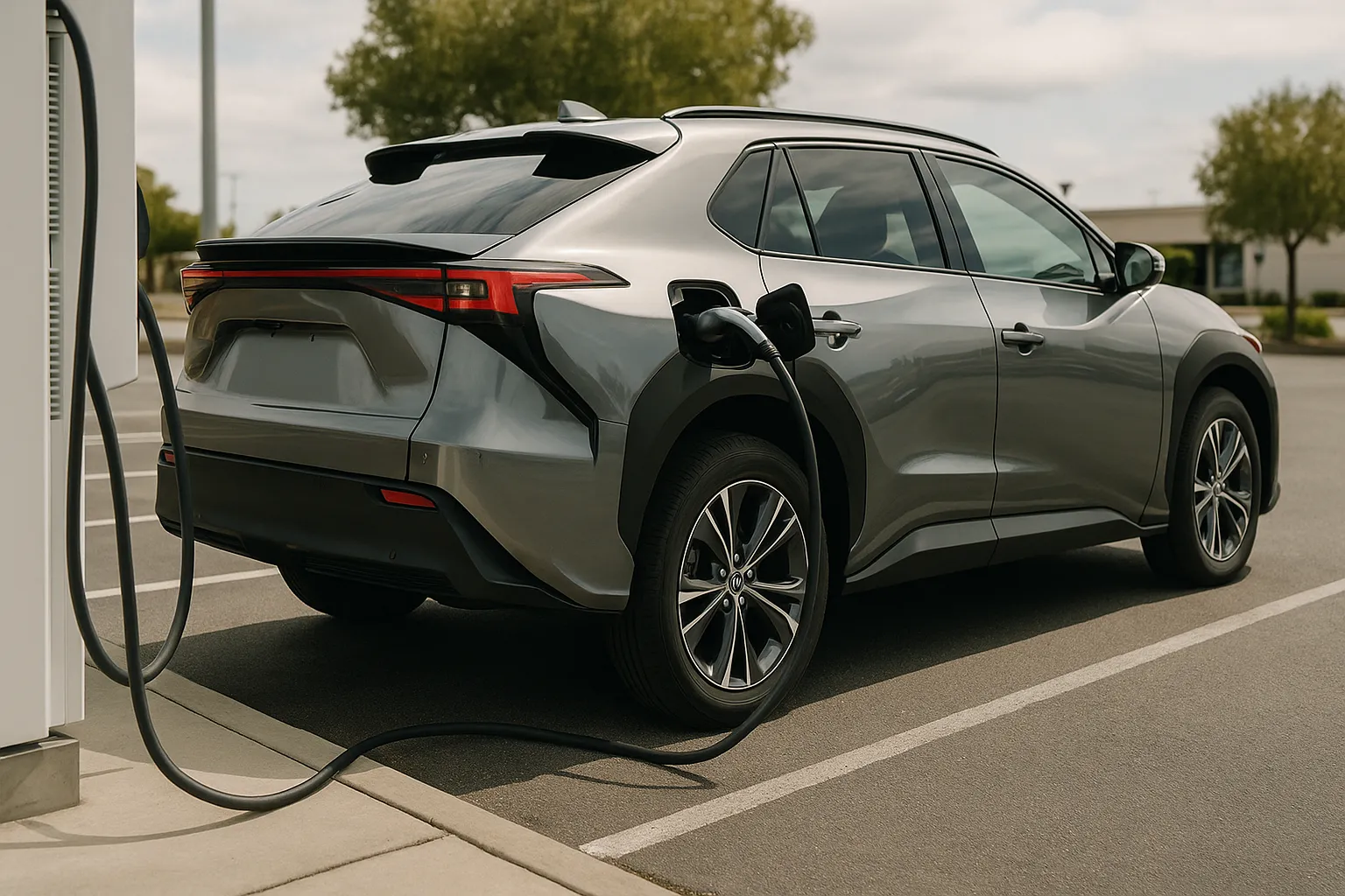 A Toyota bZ electric SUV driving on a road, representing the related Toyota, Lexus and Subaru EV recall supporting image 2
