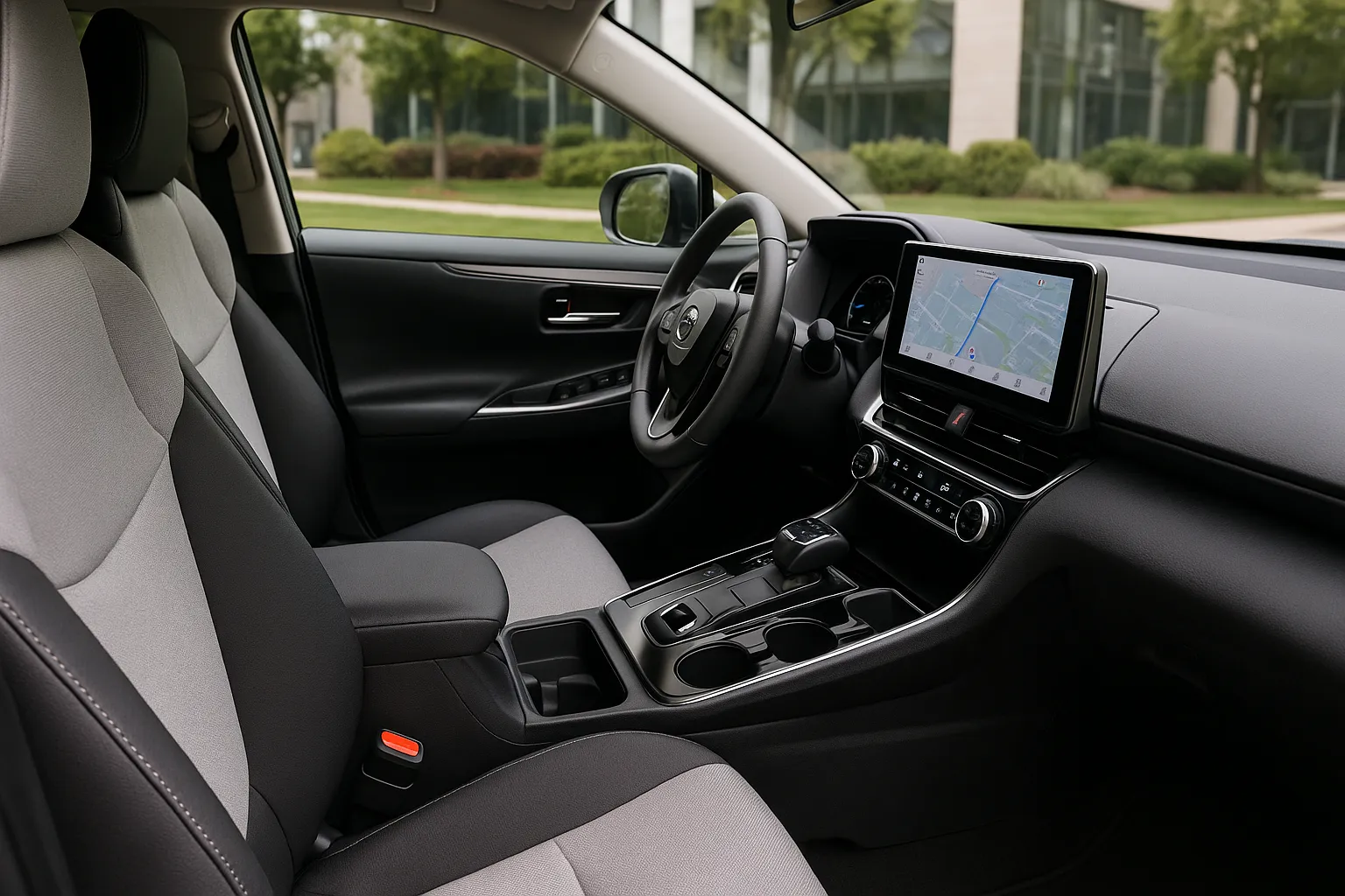 Toyota electric SUV driving on an urban road with city buildings in the background supporting image 1